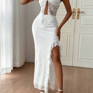 SHEIN White Asymmetrical Lace 2 piece Dress